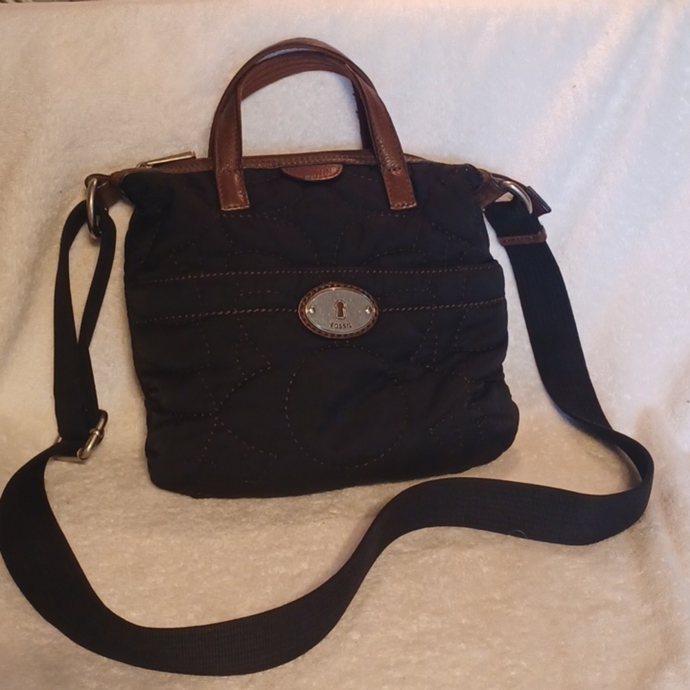 Fossil crossbody handbag purse black fabric bag